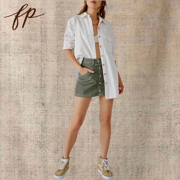 FREE PEOPLE Ray Corduroy MiniSkirt in Washed Army Green - Picture 7 of 12